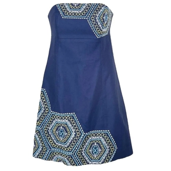 Lilly Pulitzer Dresses & Skirts - Lilly Pulitzer Bowen Navy Blue Comb Get It Embroidered Strapless Dress Size 2